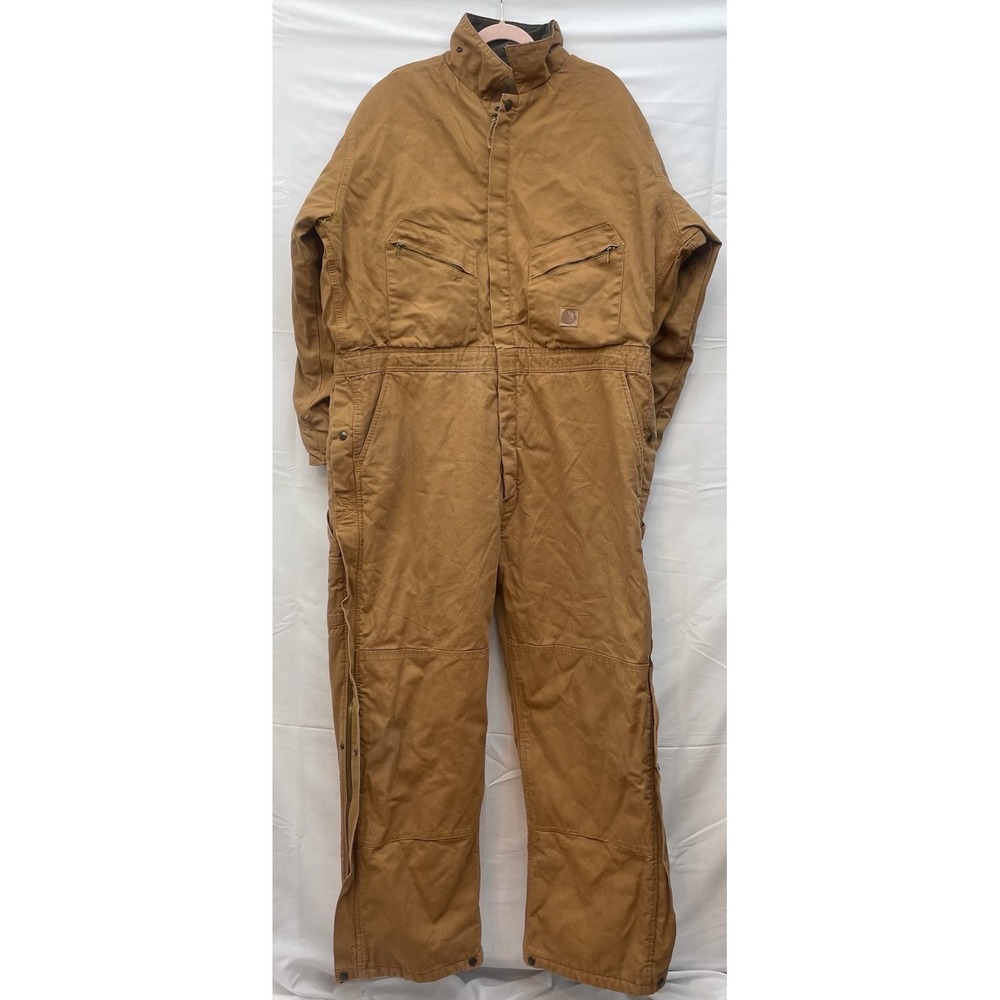 Berne Insulated Coveralls 2XLR Brown Duck Workwear Zip Leg Bib *Read